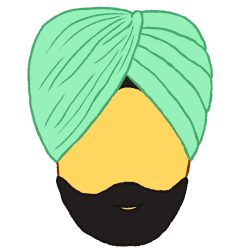  a person with a black beard wearing a light green turban.
